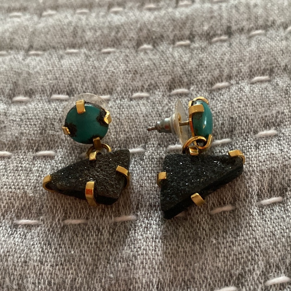 Charcoal Druzy and Turquoise Earrings